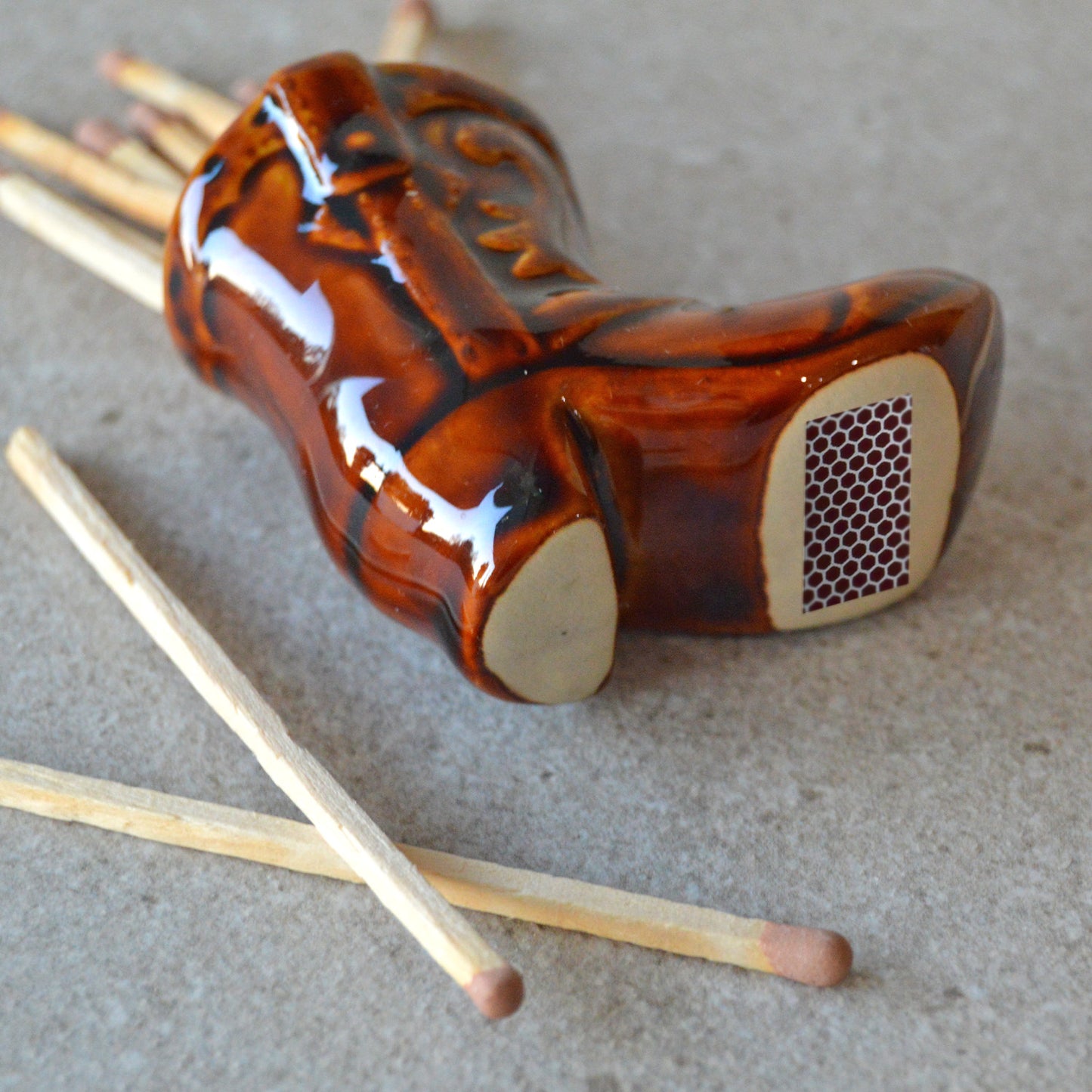 Ceramic Cowboy Boot with Matchsticks and Striker: Matchstick Holder