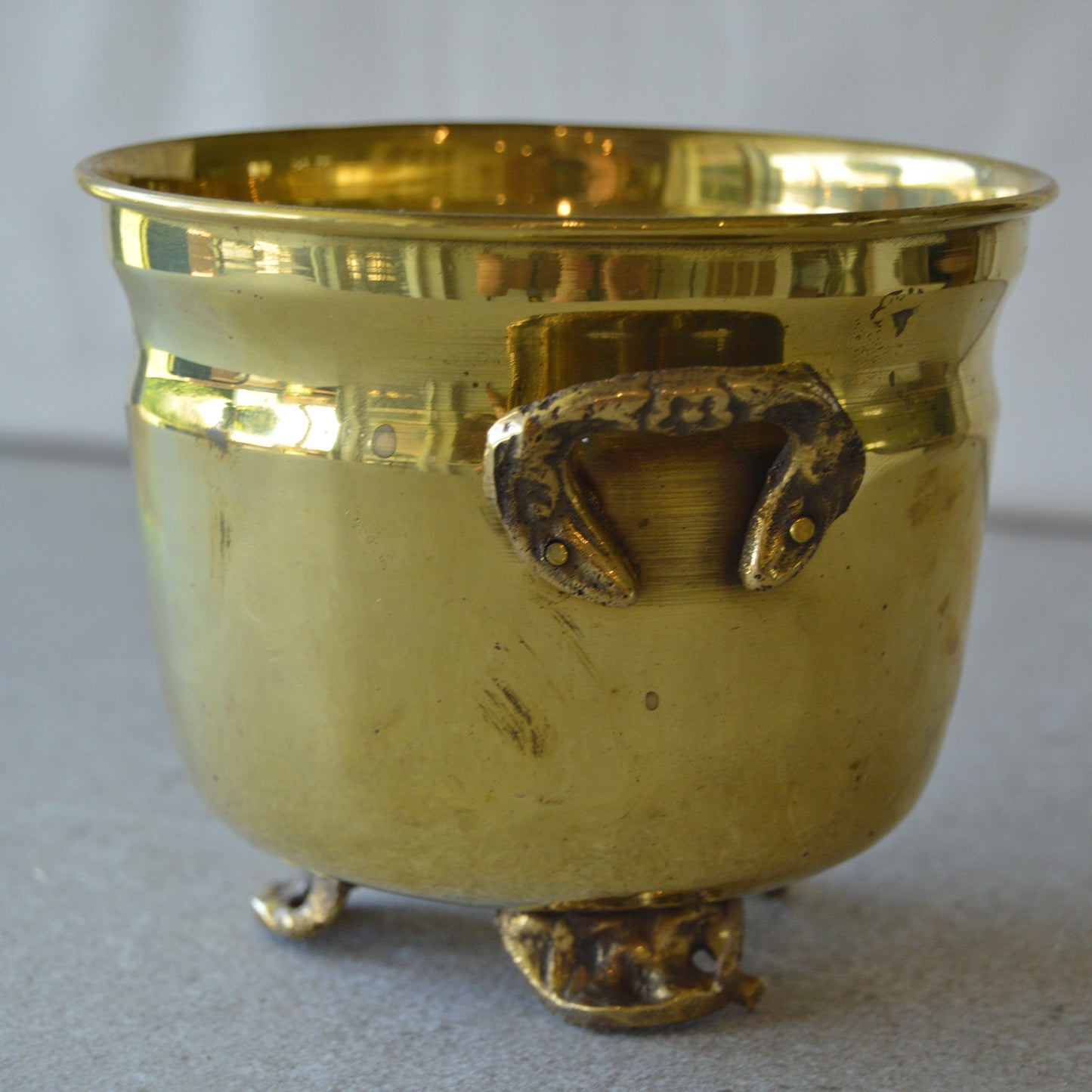 Vintage Medium Brass Calderon Kettle Pot with Handles