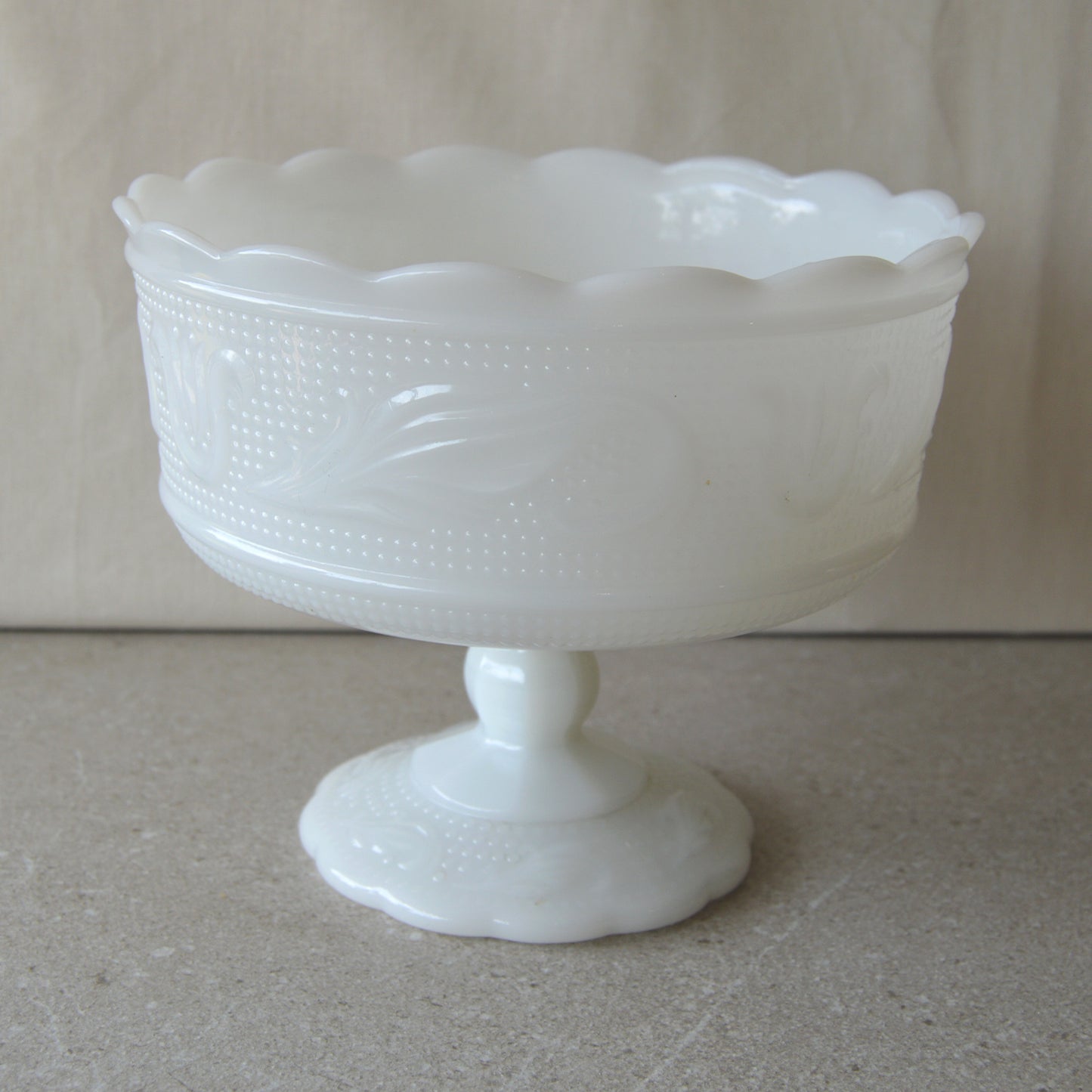 Vintage Milk Glass E.O. Brody Pedestal Bowl (1960s)