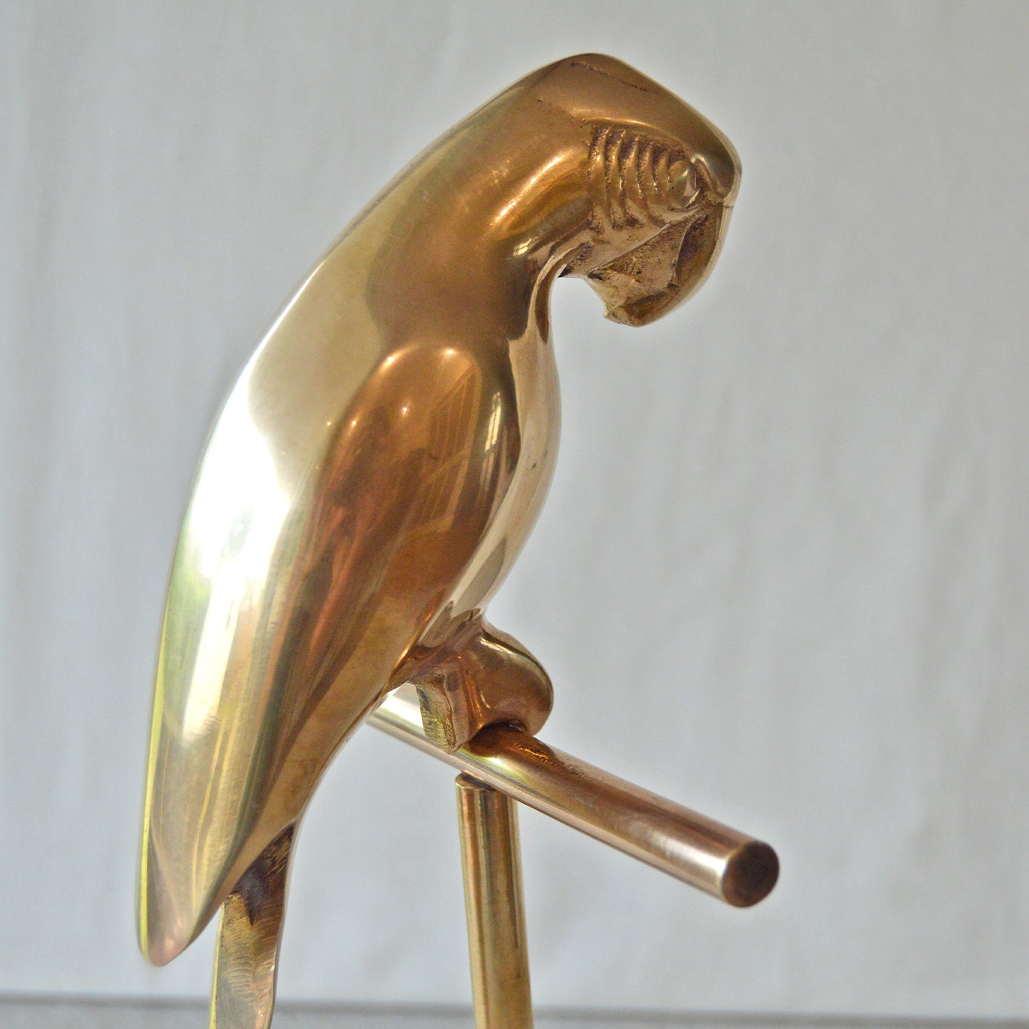 Vintage Solid Brass Parrot on Perch Statue (1970s)