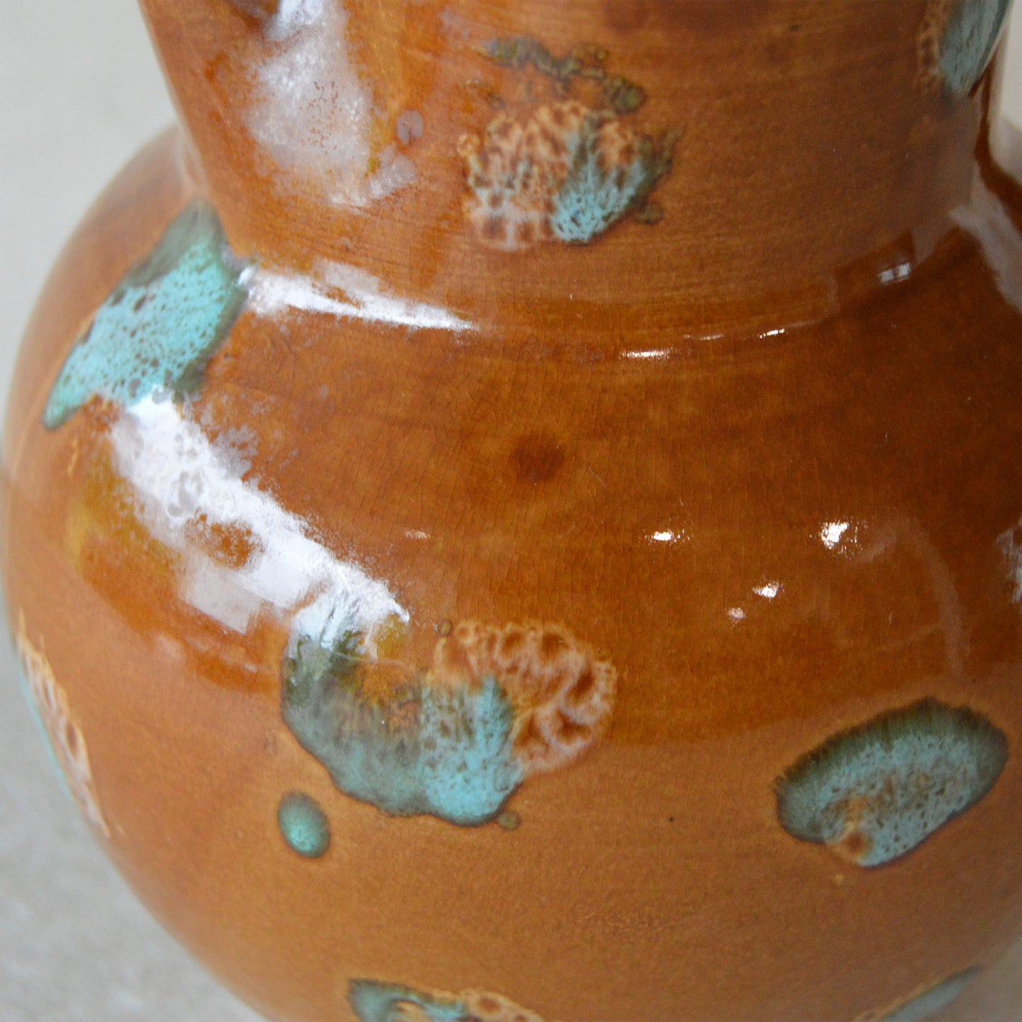 Vintage Ceramic Red Clay and Turquoise Handled Pitcher