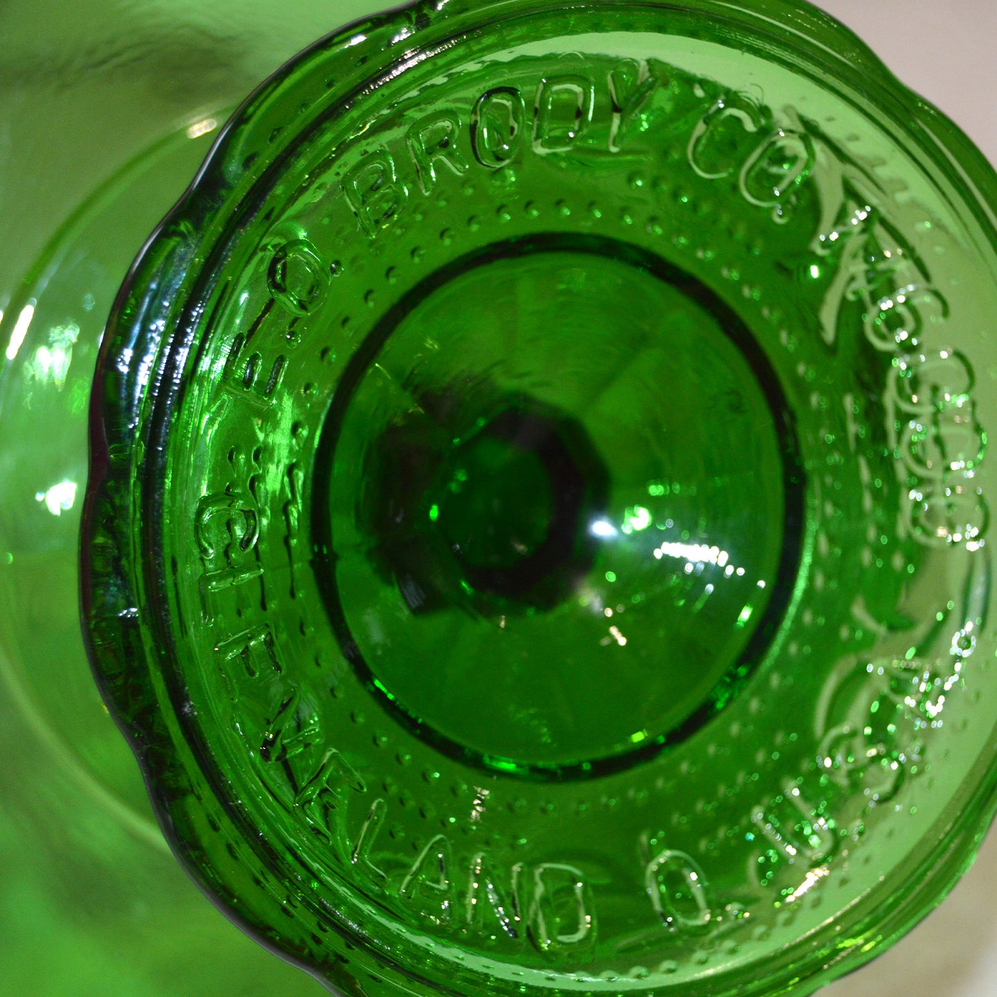 Vintage Green E O Brody Co Pressed Glass Pedestal Bowl (1960s)