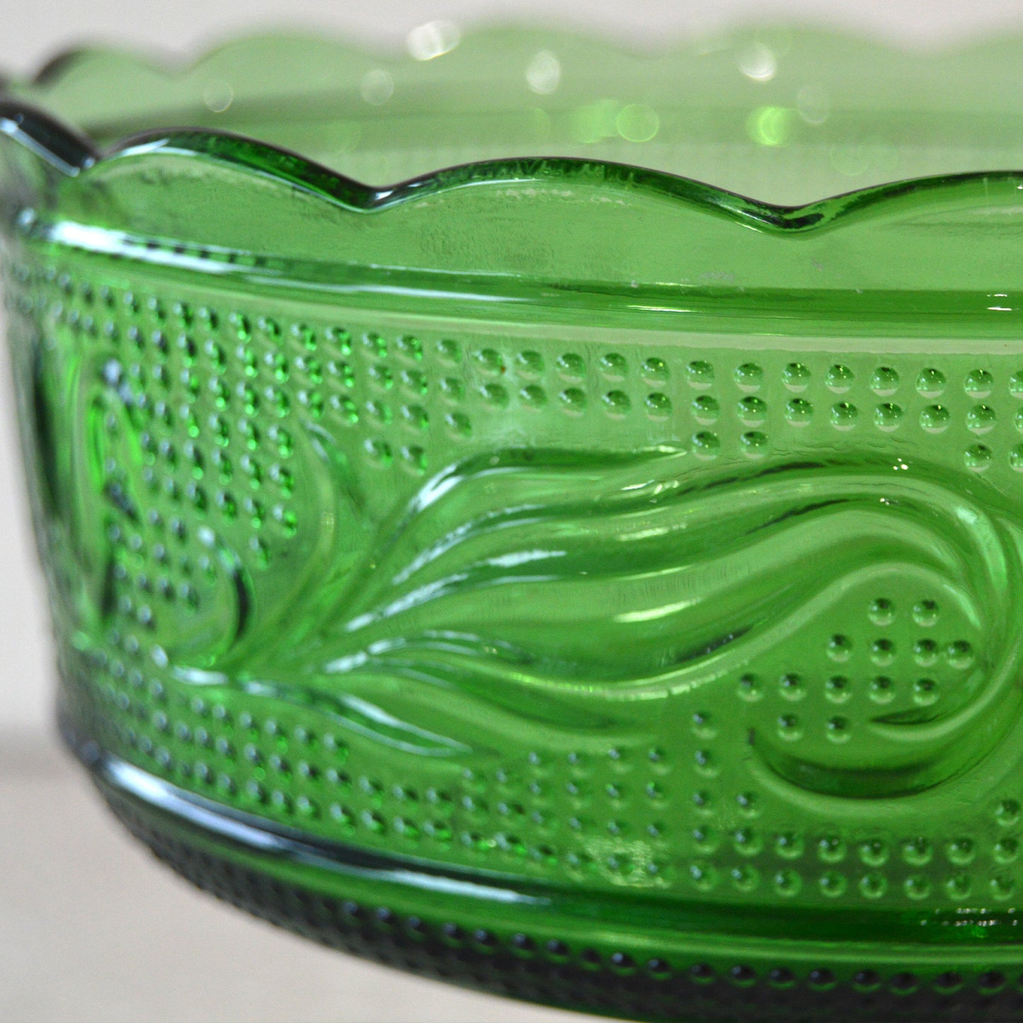 Vintage Green E O Brody Co Pressed Glass Pedestal Bowl (1960s)