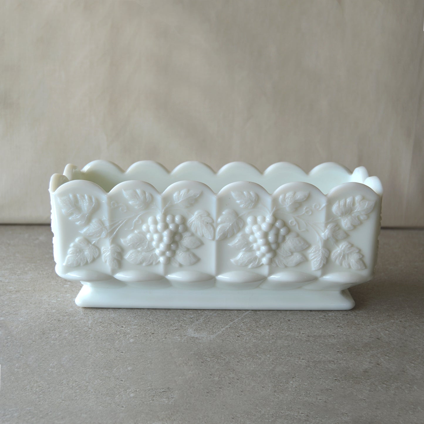Vintage Westmoreland Milk Glass Rectangular Grapes & Ivy Planter (1950s)