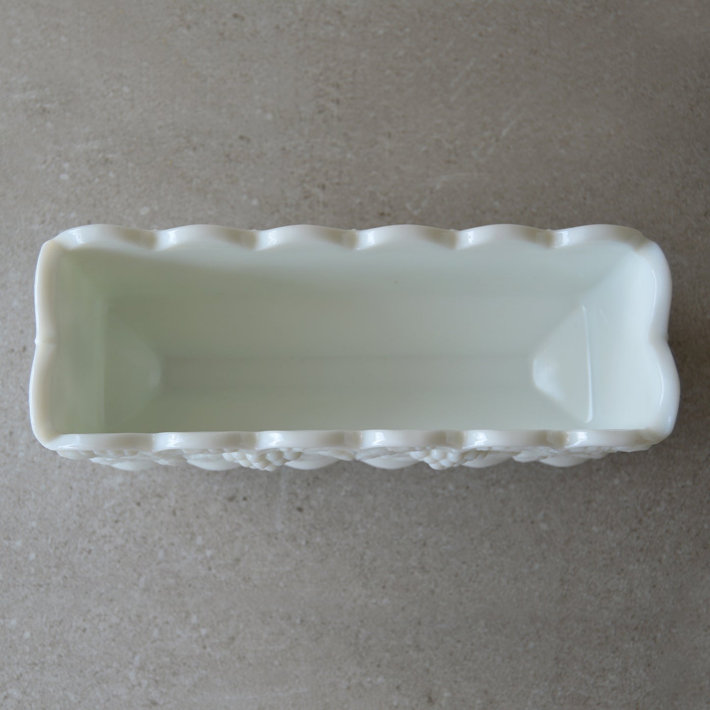 Vintage Westmoreland Milk Glass Rectangular Grapes & Ivy Planter (1950s)