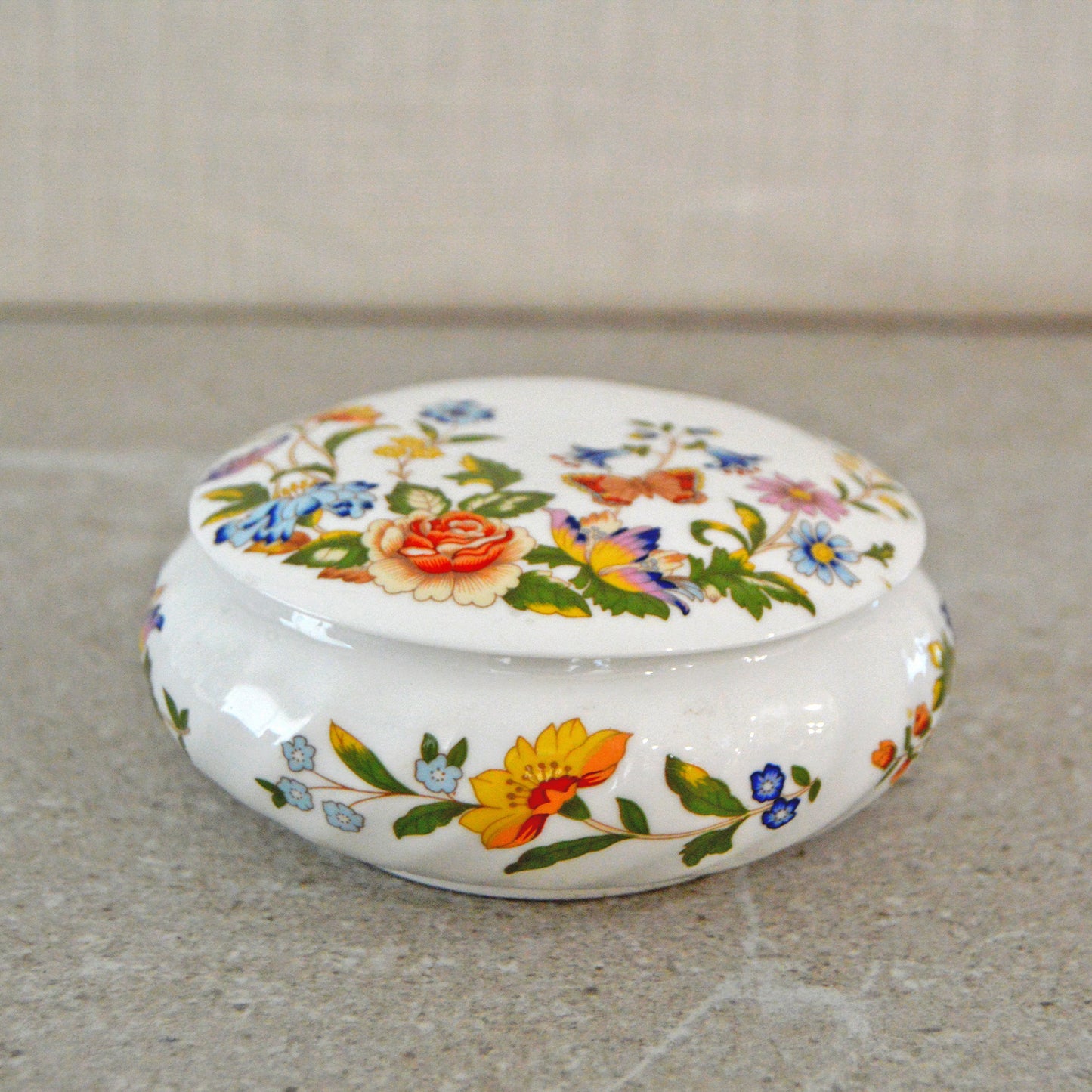 Vintage Bone China Aynsley Cottage Garden Lidded Trinket Box (England, 1970s)