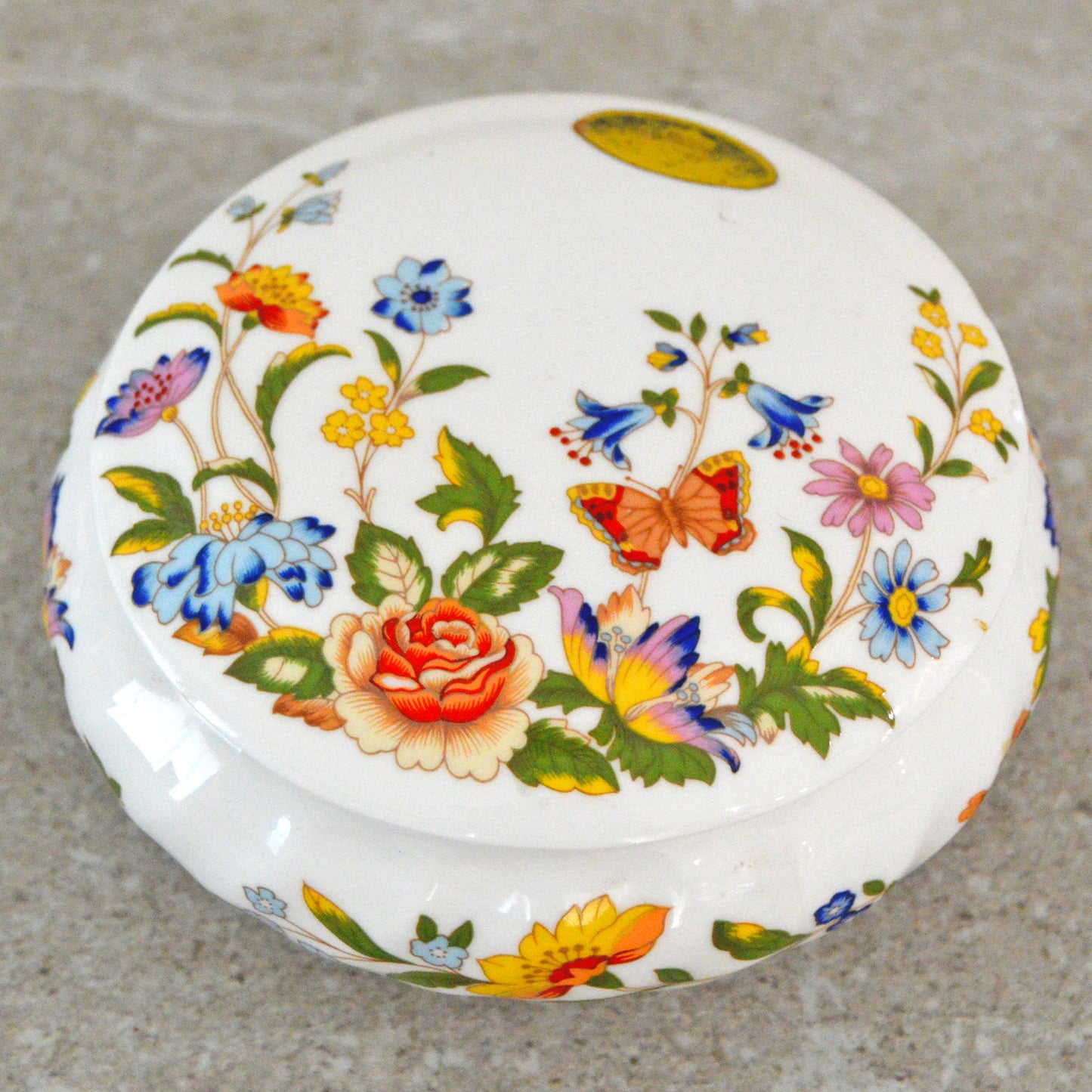 Vintage Bone China Aynsley Cottage Garden Lidded Trinket Box (England, 1970s)