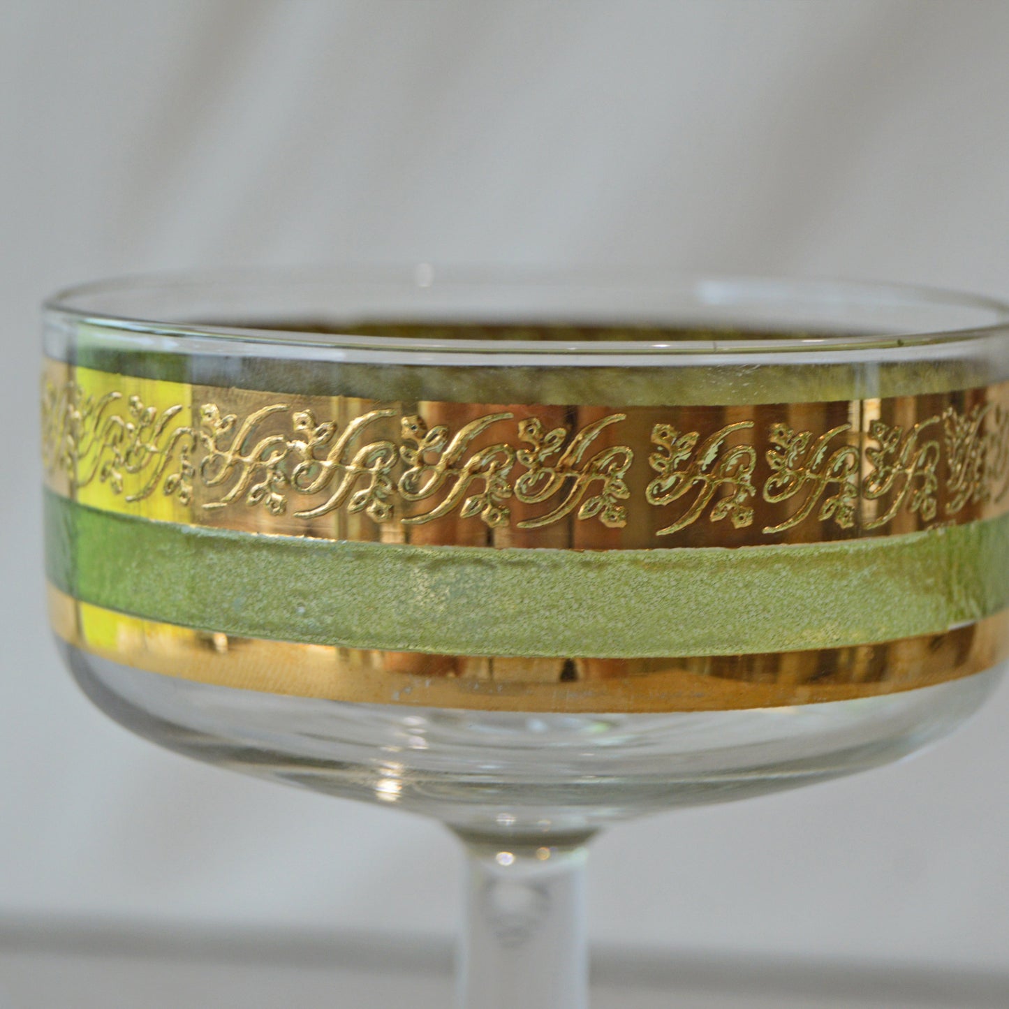 Vintage Starlyte Green & Gold Scroll Coupes, set of 6 (1960s)