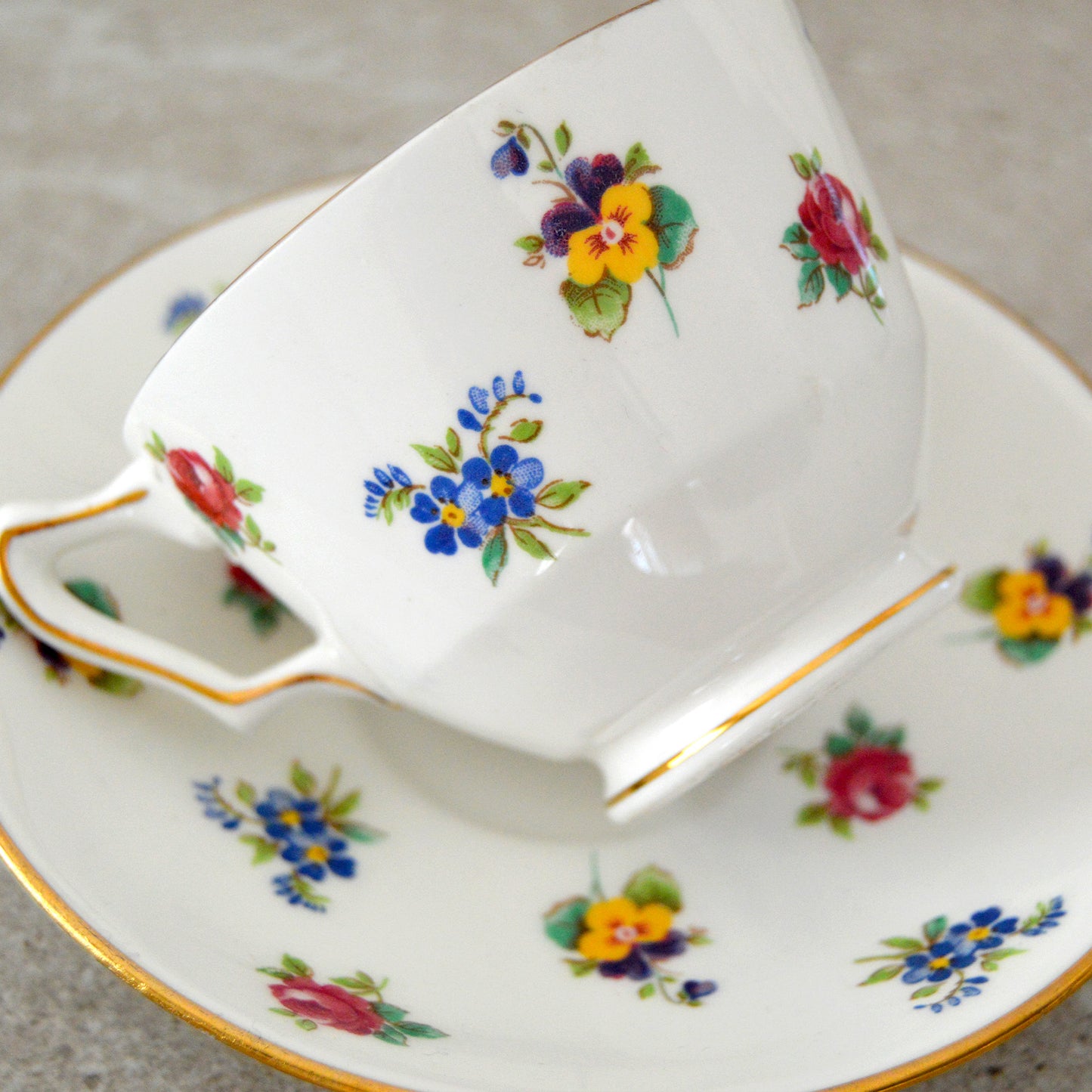 Vintage Floral Royal Victoria Teacup with Saucer (1980s)