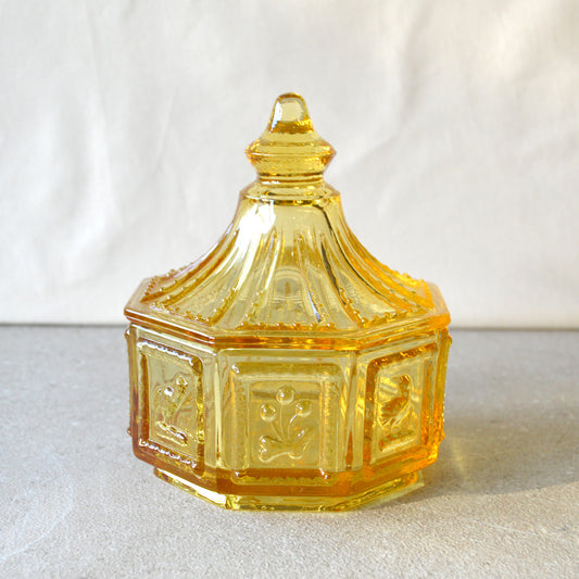 Vintage Amber Octagon Imperial Glass Lidded Candy Dish