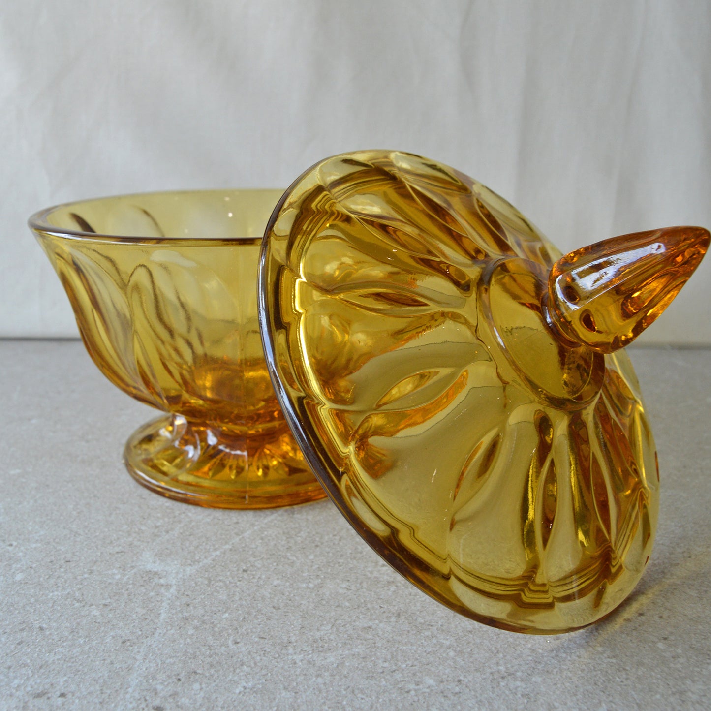 Vintage Anchor Hocking Amber Glass Candy Dish with Lid (1960s)