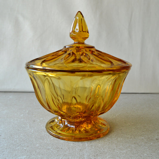 Vintage Anchor Hocking Amber Glass Candy Dish with Lid (1960s)