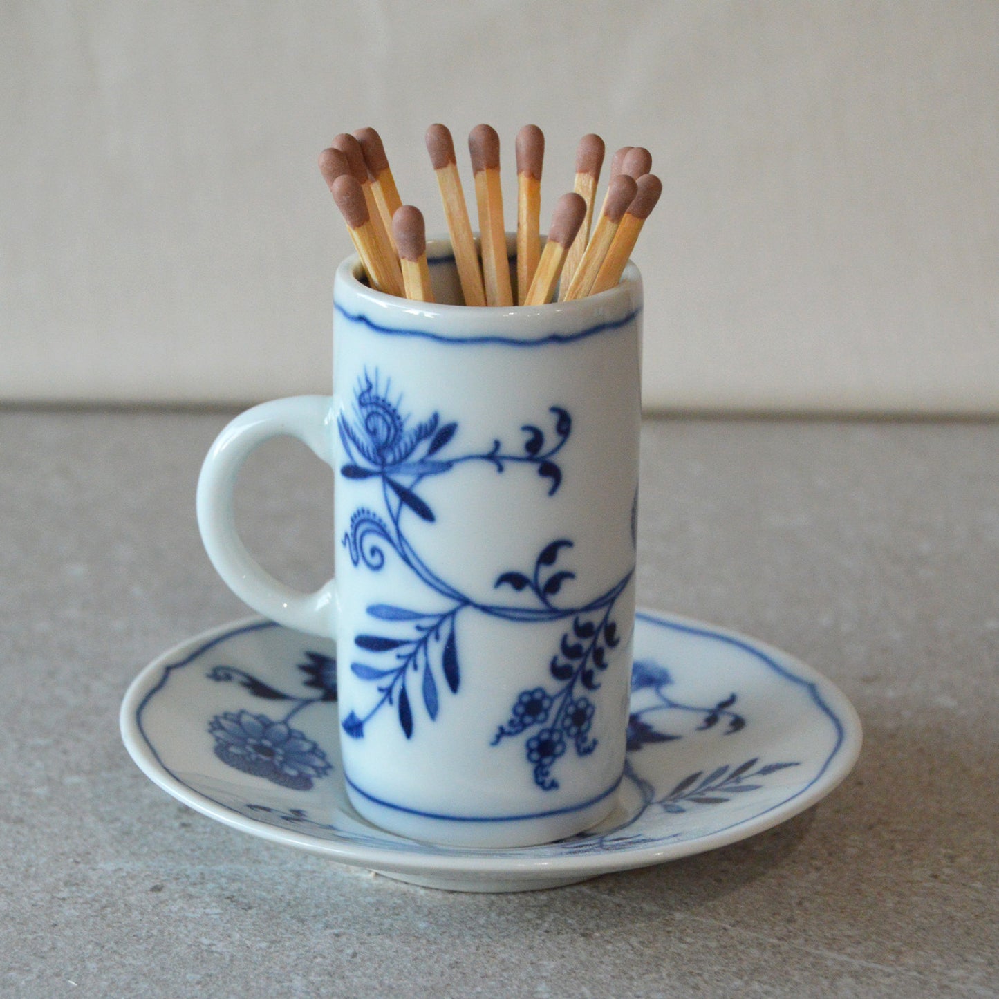 Blue Danube Blue Onion Inrish Coffee Cup and Saucer with Matchsticks and Striker: Matchstick Holder