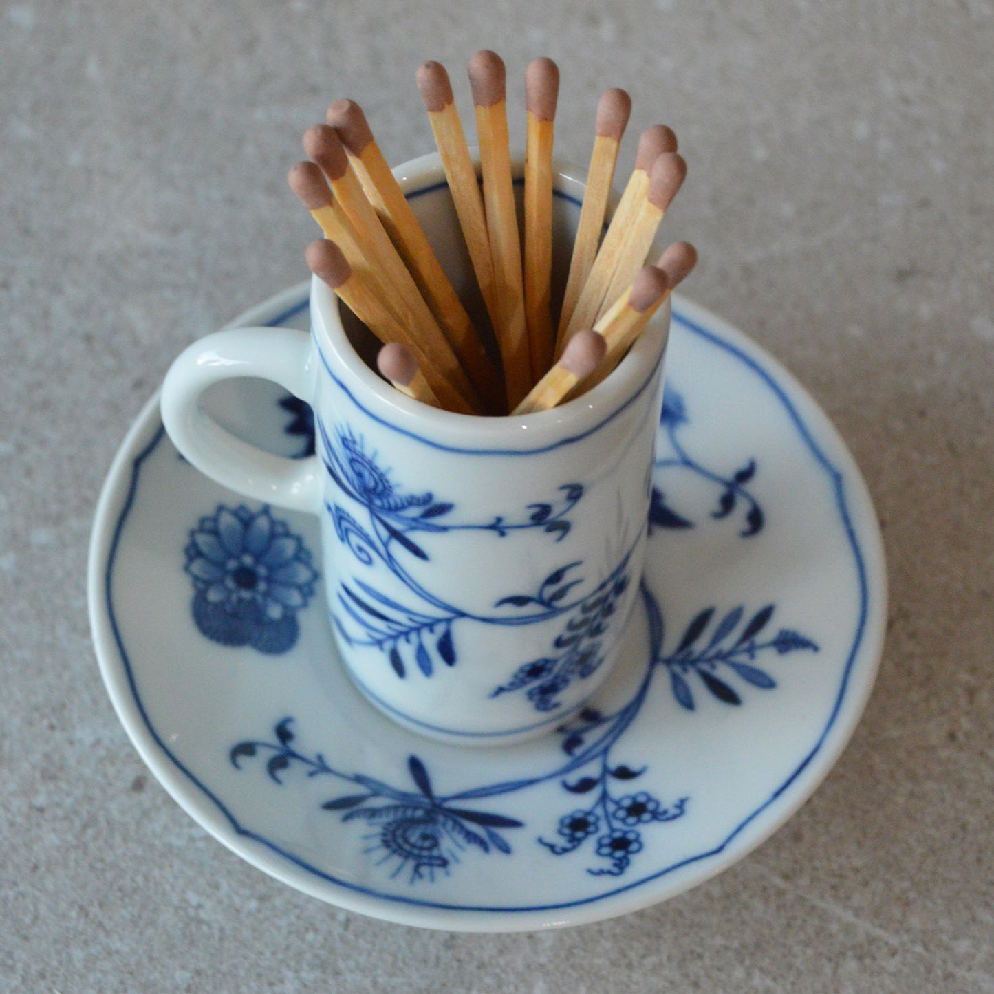 Blue Danube Blue Onion Inrish Coffee Cup and Saucer with Matchsticks and Striker: Matchstick Holder