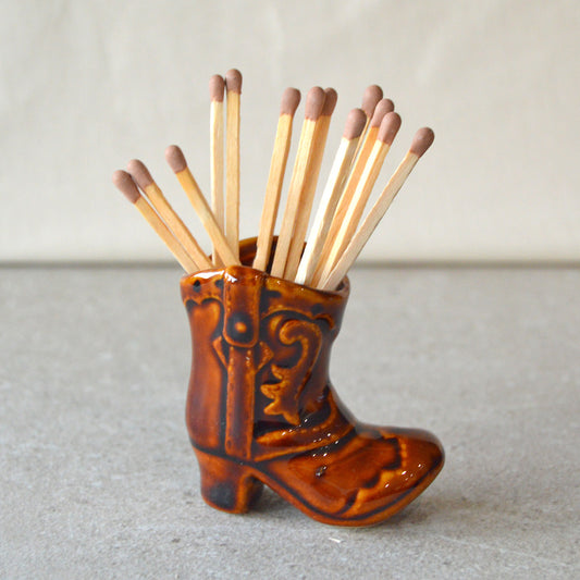 Ceramic Cowboy Boot with Matchsticks and Striker: Matchstick Holder