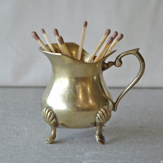 Brass Footed Creamer Matchsticks and Striker: Matchstick Holder