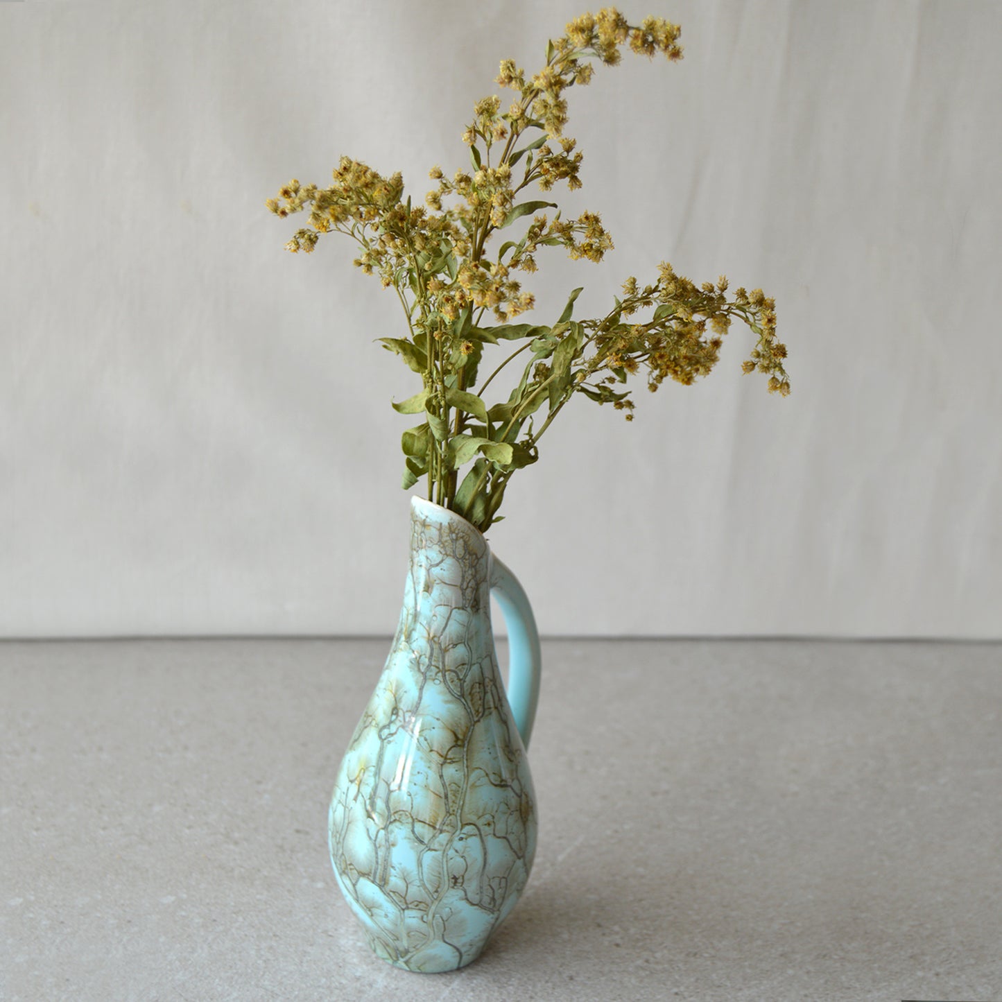 Vintage Delft Holland Hand Painted Turquoise and Gold Vase