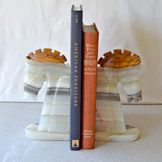 Vintage Pair of Onyx Stone Horse Chess Knight Bookends