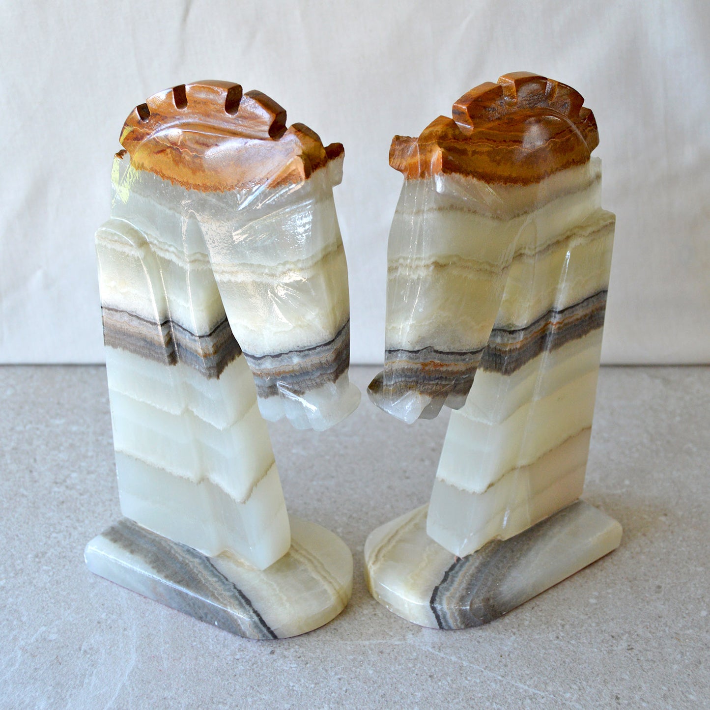 Vintage Pair of Onyx Stone Horse Chess Knight Bookends