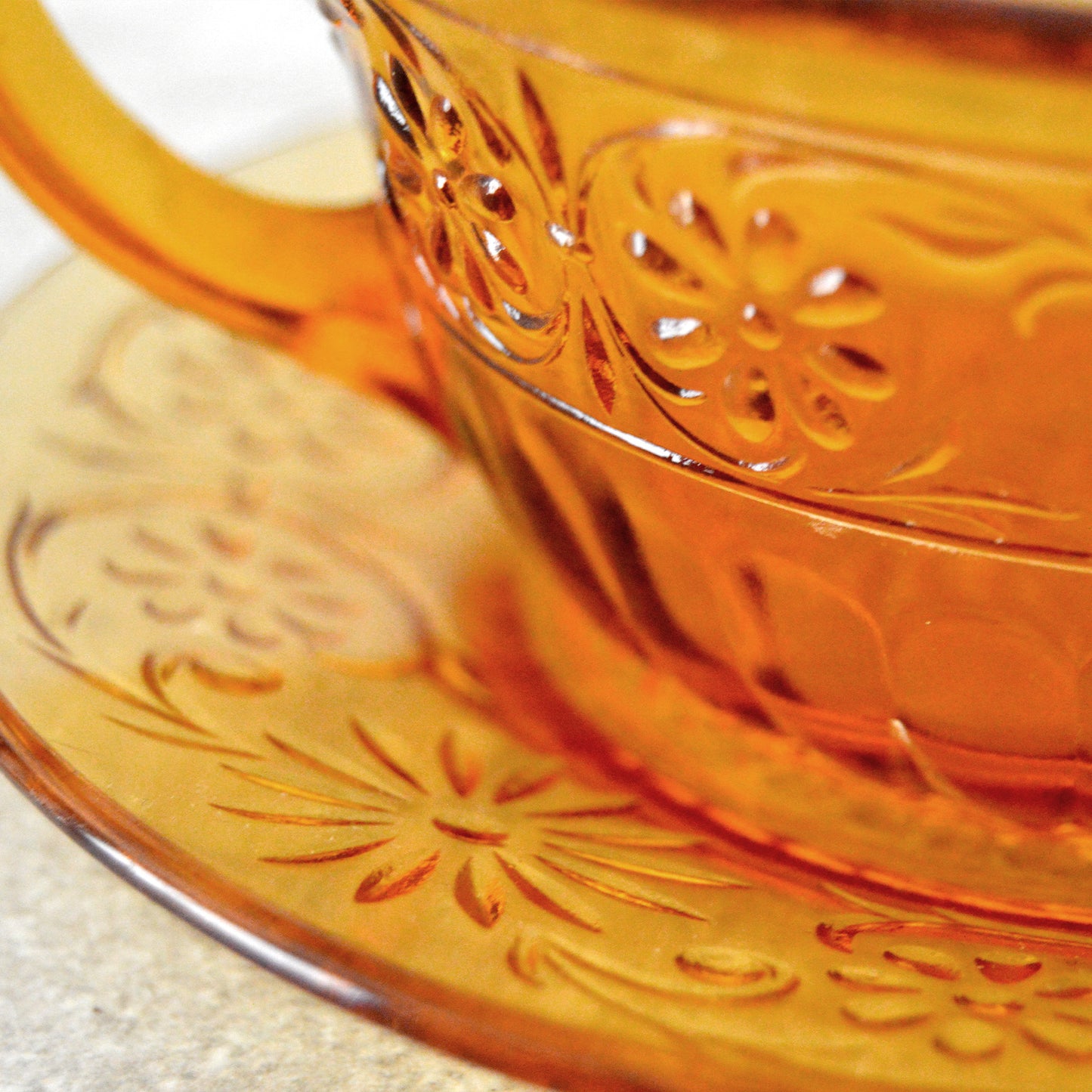 Indiana Glass Co. Amber Daisy Pattern Cream Soup Bowl and Saucer