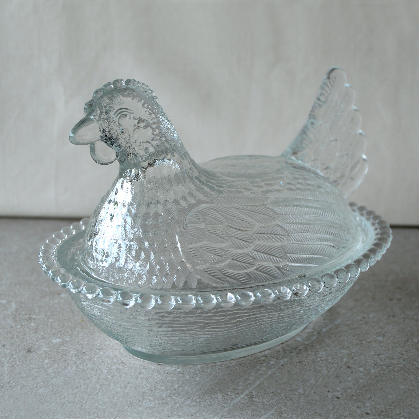 Vintage Indiana Glass Clear Hen on Nest Dish with Lid (1950s)