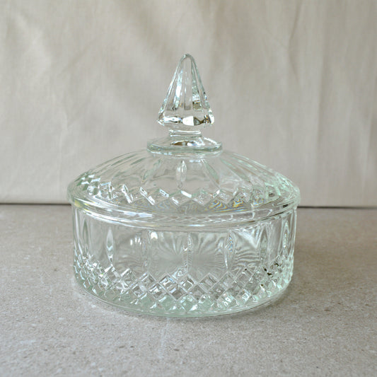 Vintage Indiana Glass Princess Cut Clear Glass Candy Dish with Lid