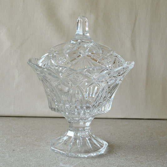 Vintage JG Durand Clear Crystal Pedestal Candy Dish with Lid