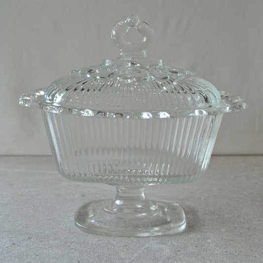 Vintage Clear Indiana Lace Edge Pattern Candy Dish with Pedestal (1960s)