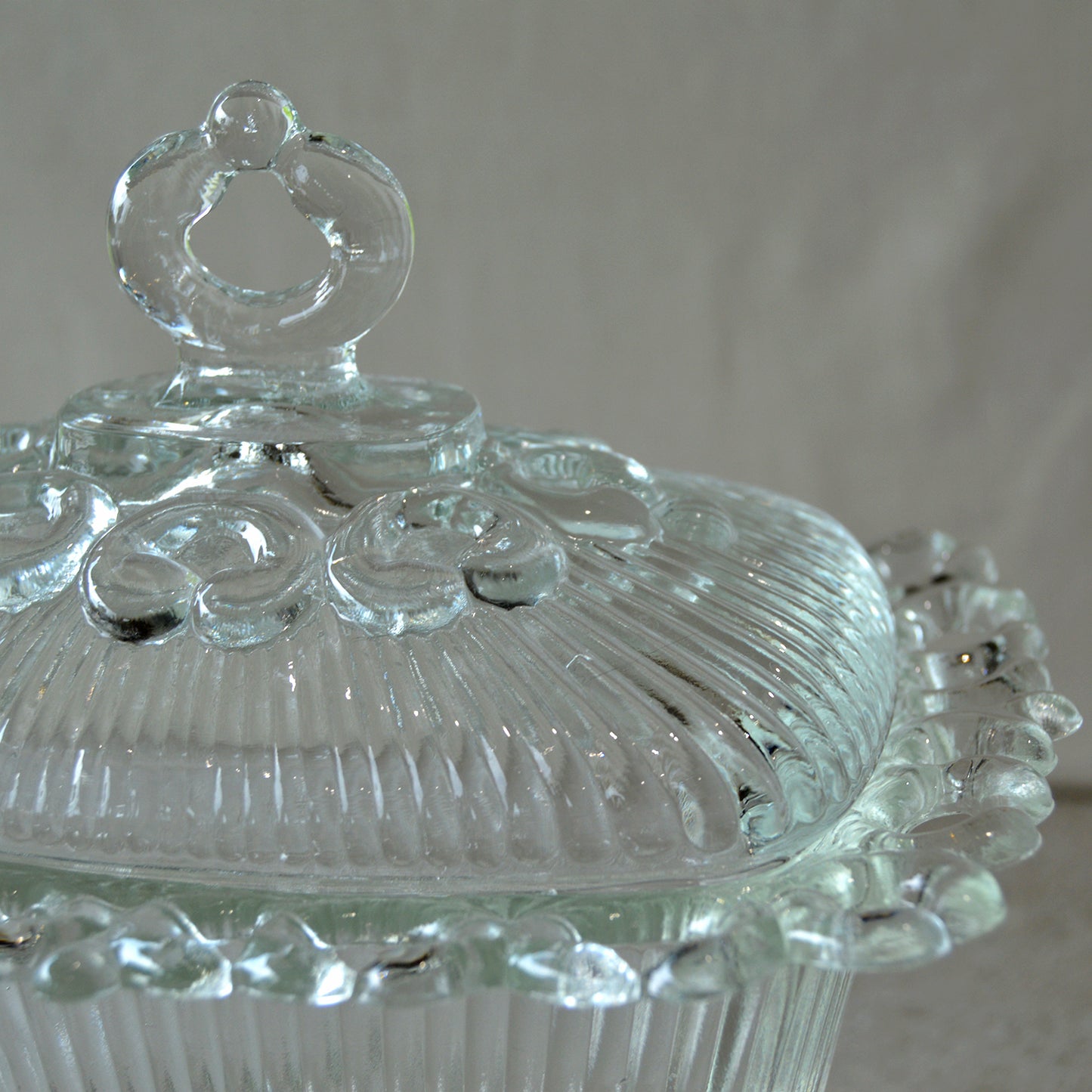 Vintage Clear Indiana Lace Edge Pattern Candy Dish with Pedestal (1960s)