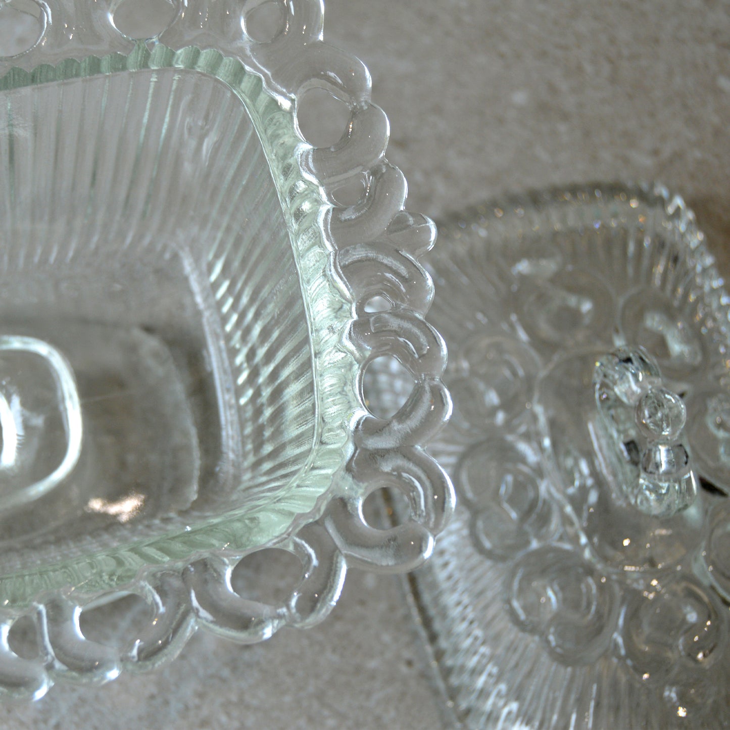 Vintage Clear Indiana Lace Edge Pattern Candy Dish with Pedestal (1960s)