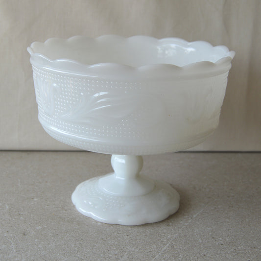 Vintage Milk Glass E.O. Brody Pedestal Bowl (1960s)