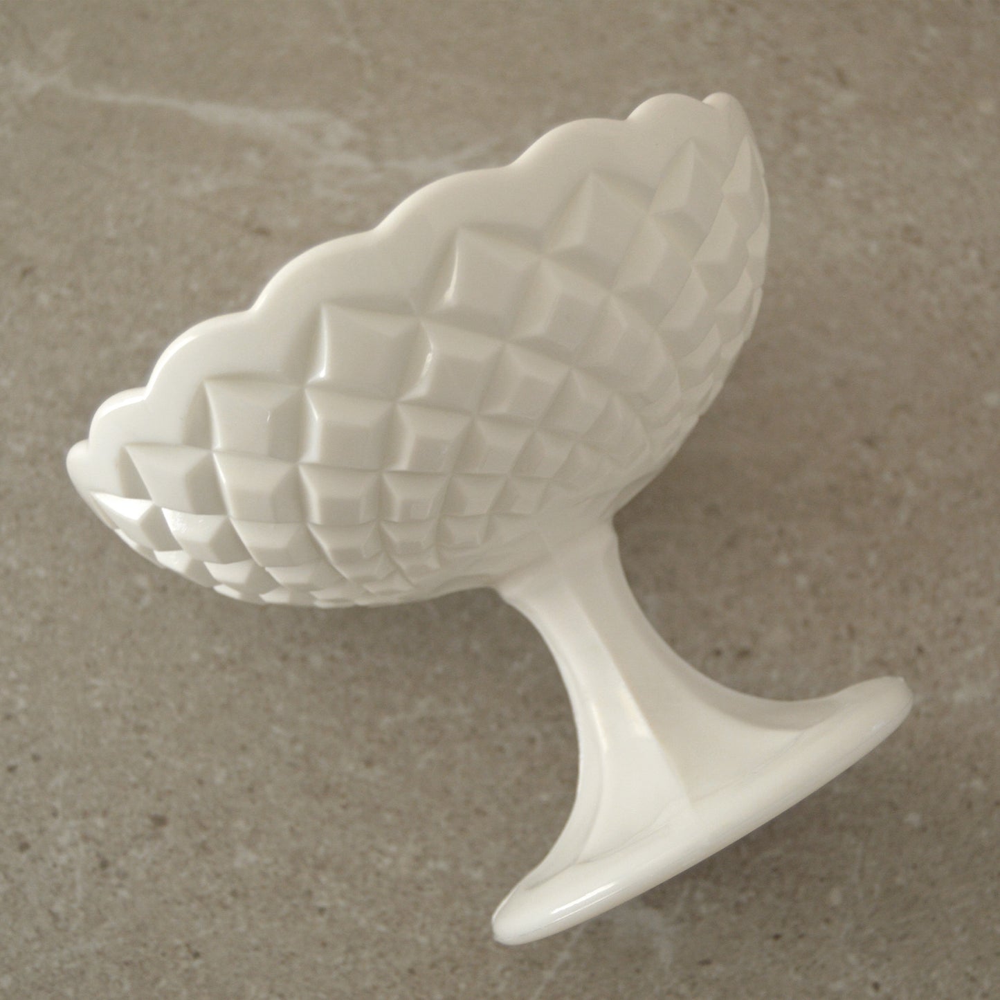 Vintage Scalloped Edge Milk Glass Footed Serving Dish with Waffle Pattern (1960s)