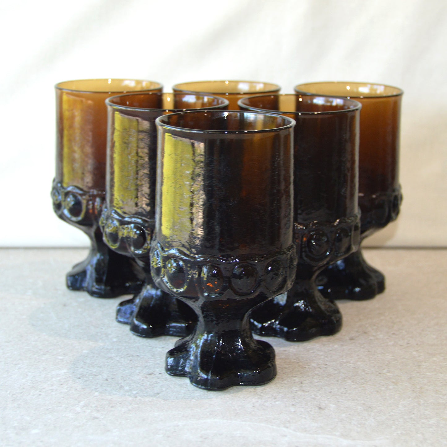 Vintage Dark Brown Smoke Madeira Goblets by Tiffin Fransciscan, set of 6 (1960s)