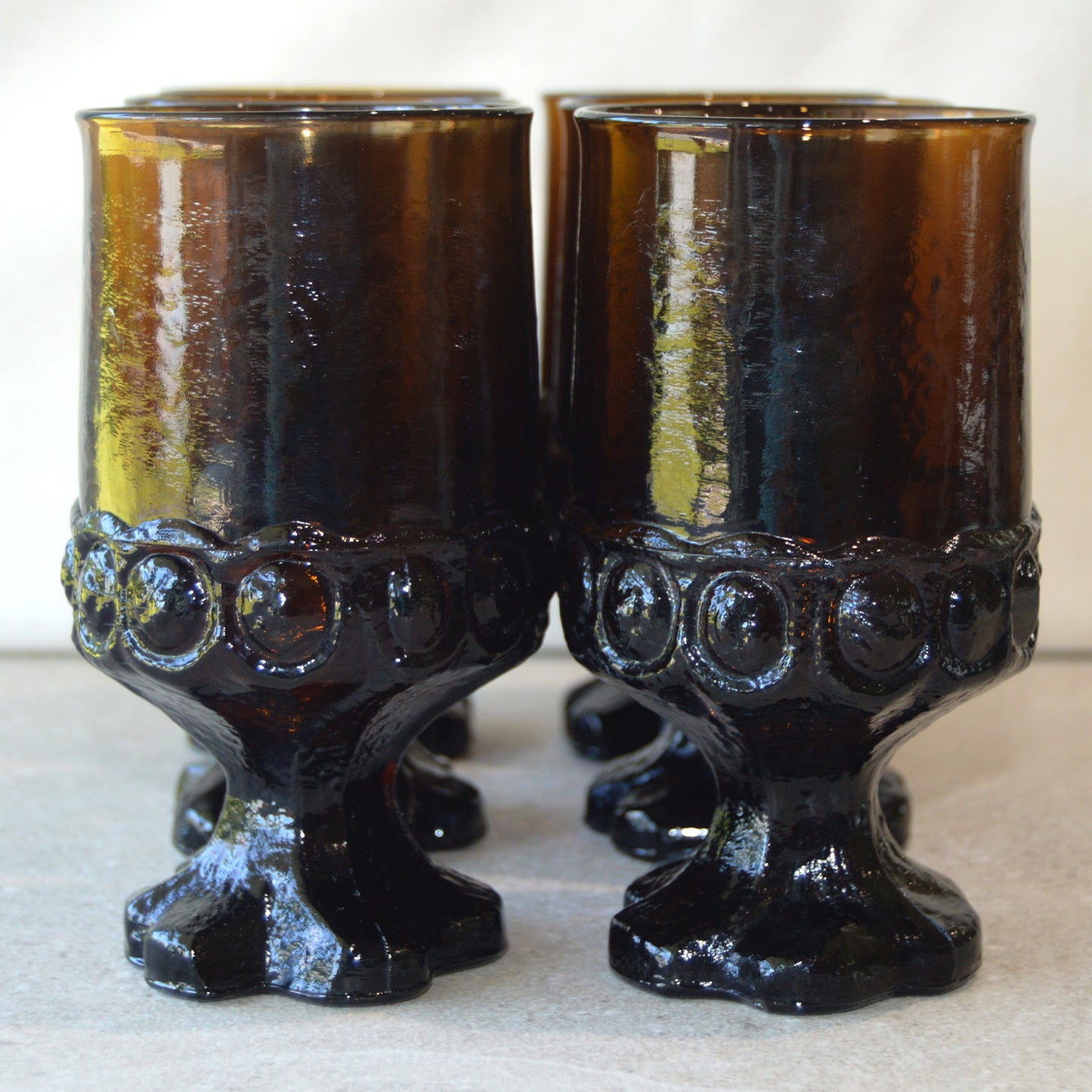Vintage Dark Brown Smoke Madeira Goblets by Tiffin Fransciscan, set of 6 (1960s)
