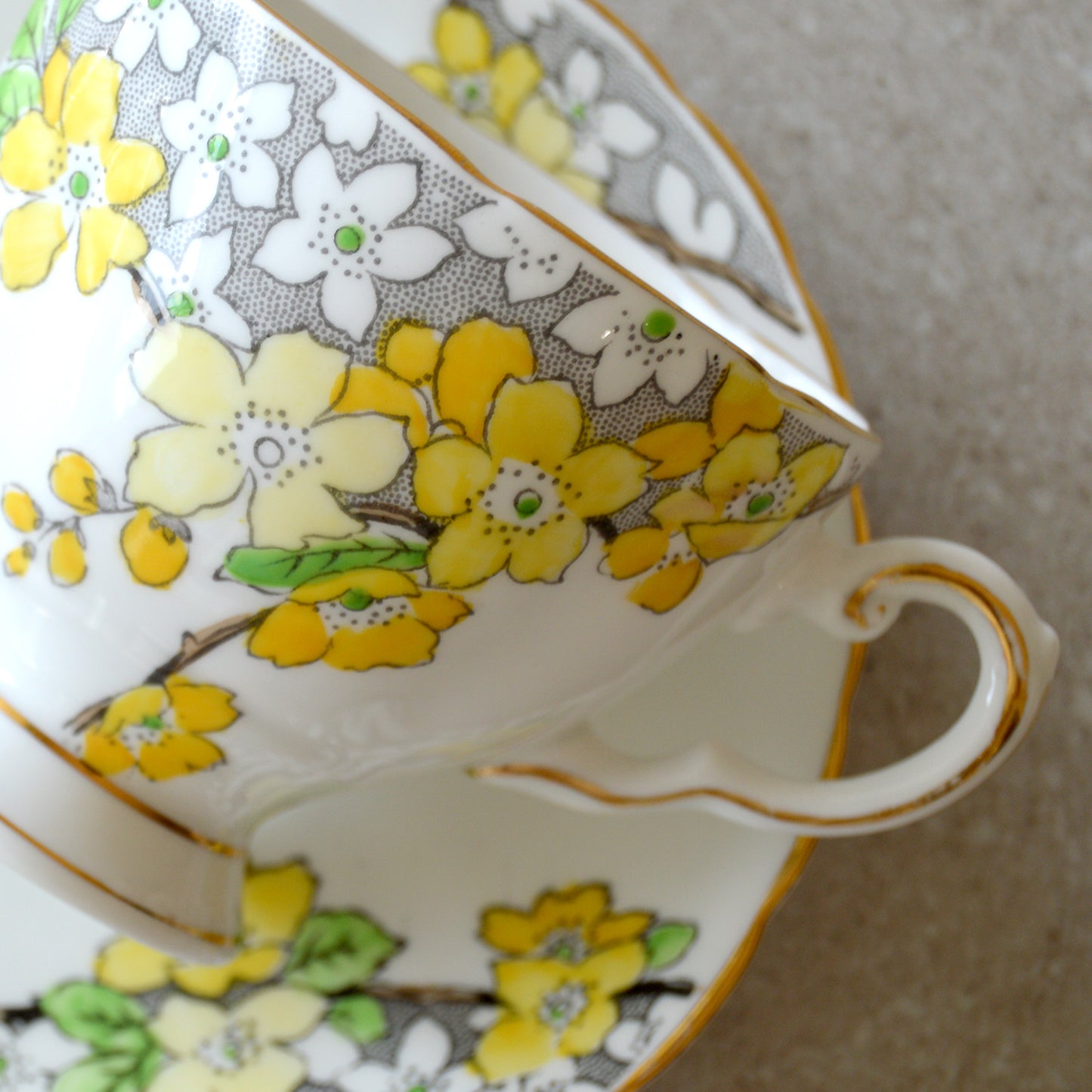 Vintage Tuscan Homer Laughlin Bone China Floral Pattern Cup & Saucer Teacup Set (1950s)