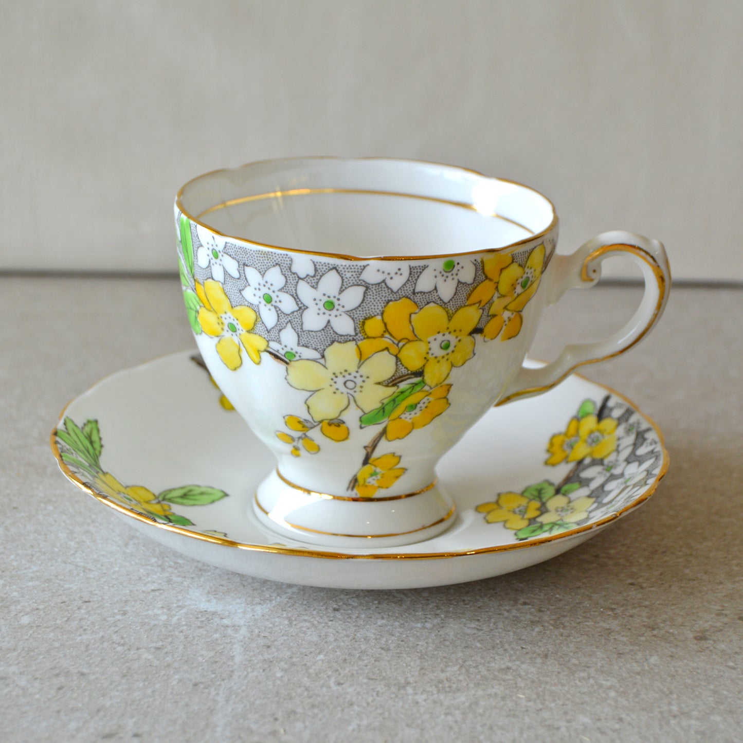 Vintage Tuscan Homer Laughlin Bone China Floral Pattern Cup & Saucer Teacup Set (1950s)