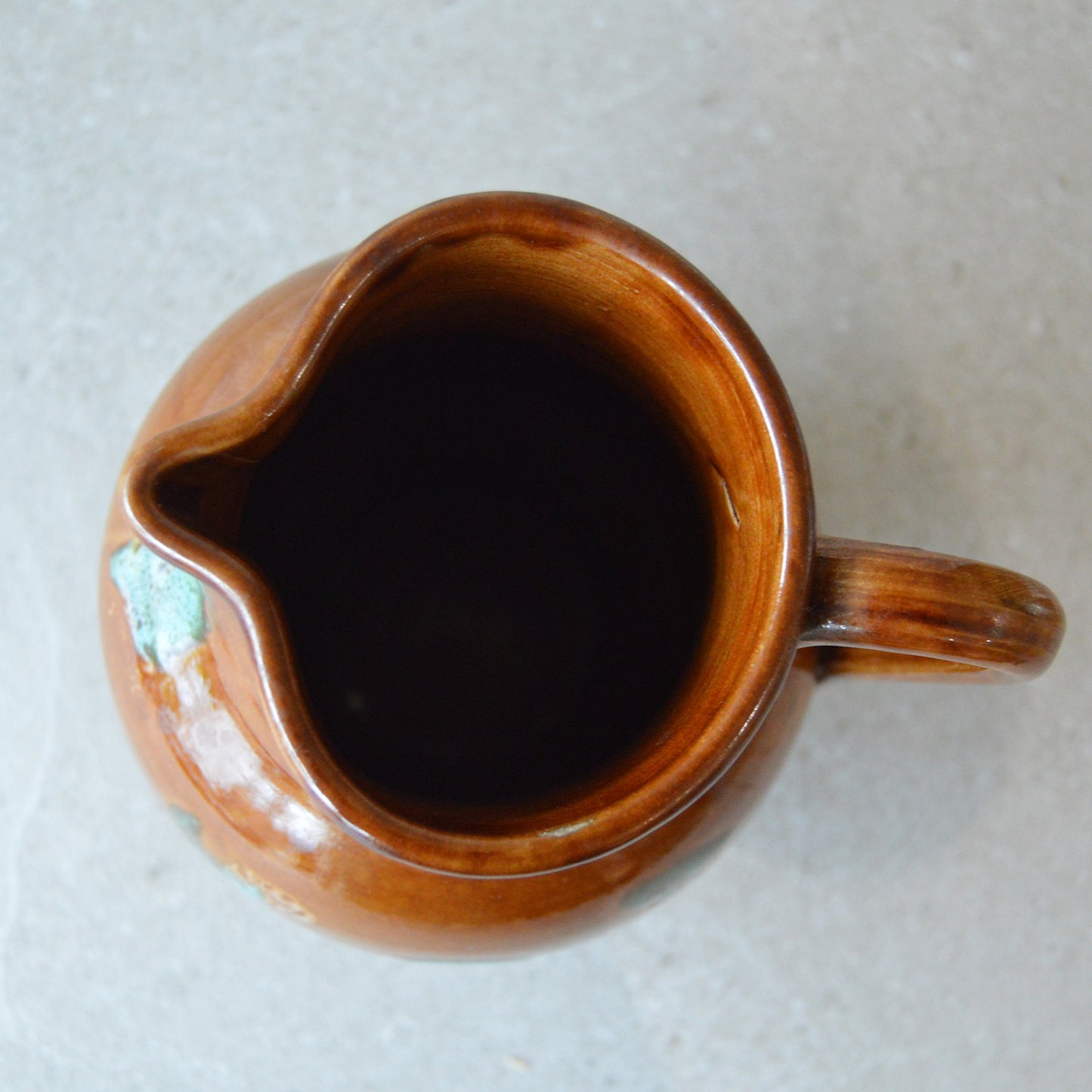 Vintage Ceramic Red Clay and Turquoise Handled Pitcher