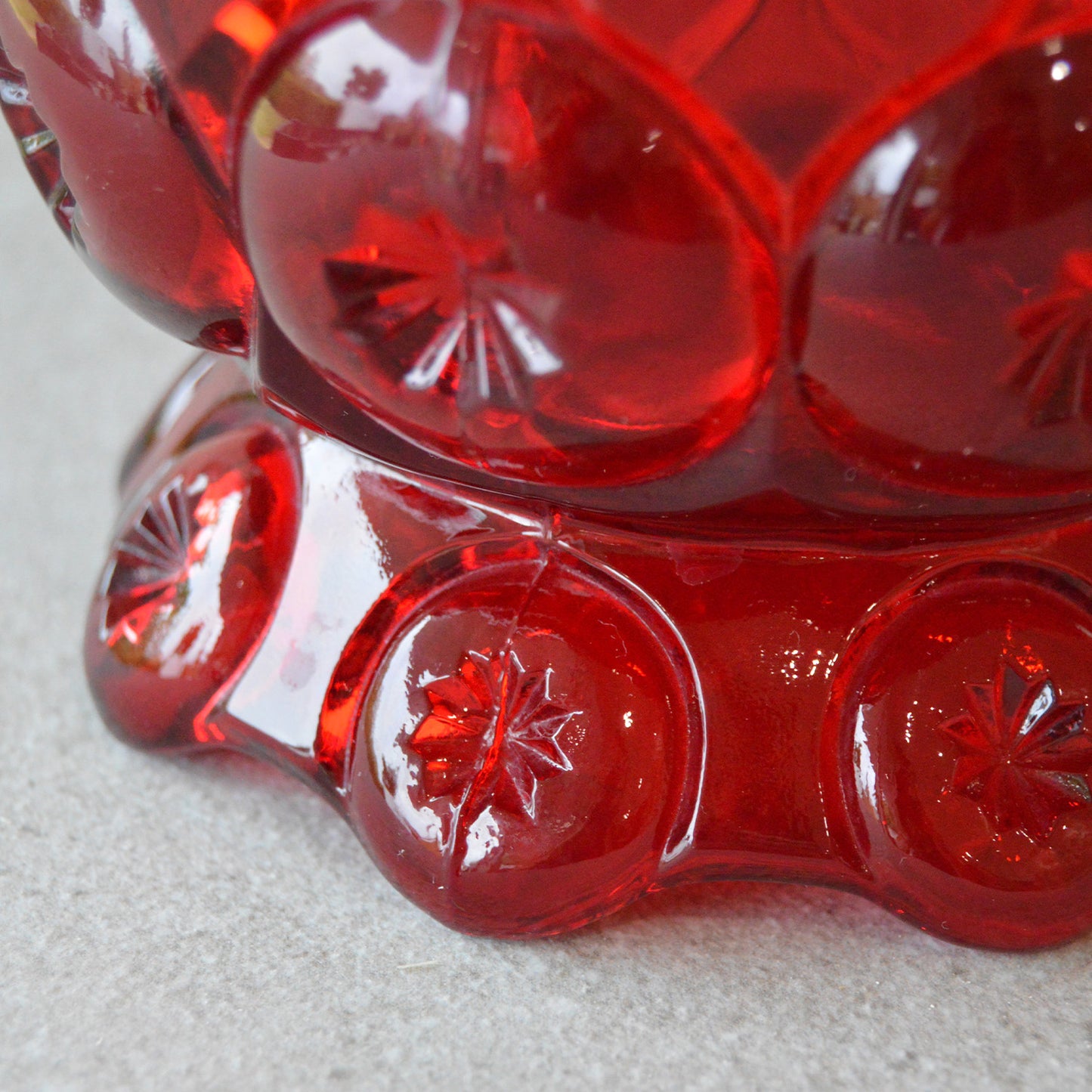 Vintage LE Smith Red Amberina Moon and Stars Footed Candy jar with Lid (1950s)