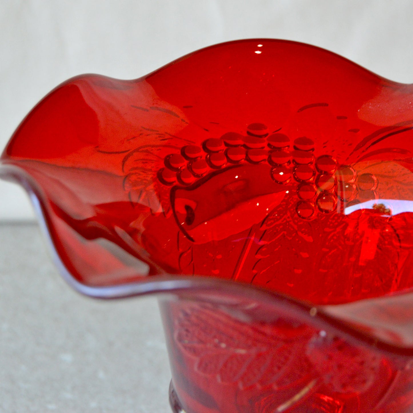 Vintage LG Wright Ruby Red Compote with Fruit Pattern (1960s)