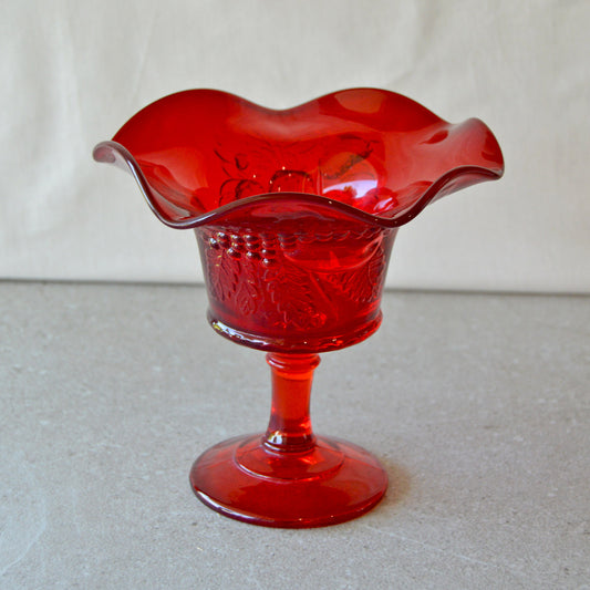 Vintage LG Wright Ruby Red Compote with Fruit Pattern (1960s)