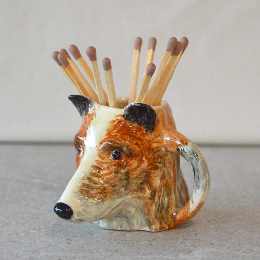 Vintage Lancaster Sandland Hand Painted Collie Dog Toby Mug, Made in England with Matchsticks and Striker: Matchstick Holder