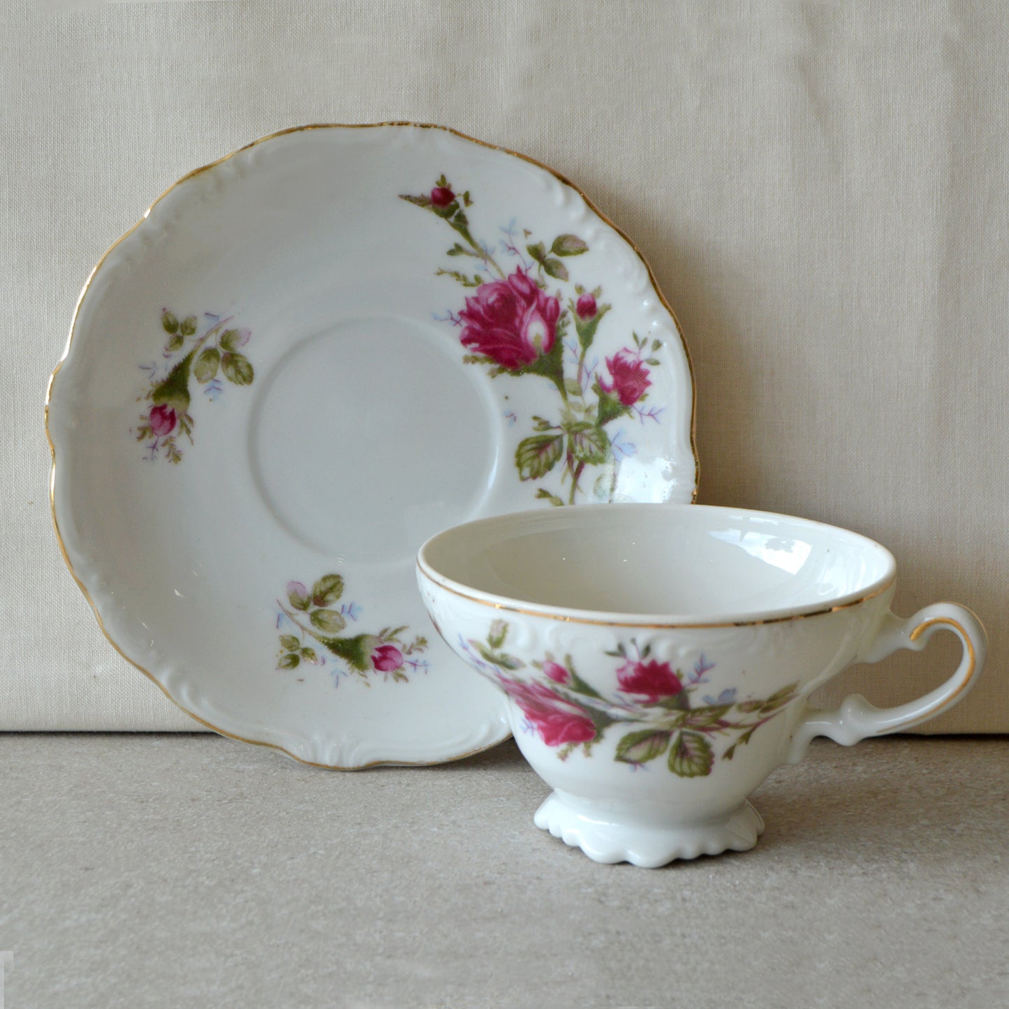 Vintage Rosenthal Moss Rose Footed Cup & Saucer Teacup Set (1960s)