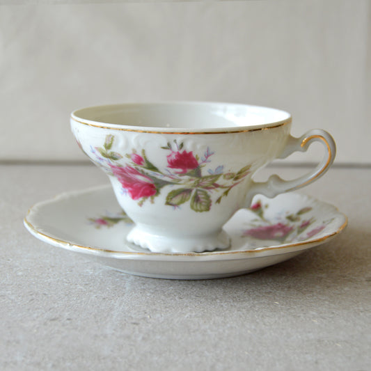 Vintage Rosenthal Moss Rose Footed Cup & Saucer Teacup Set (1960s)