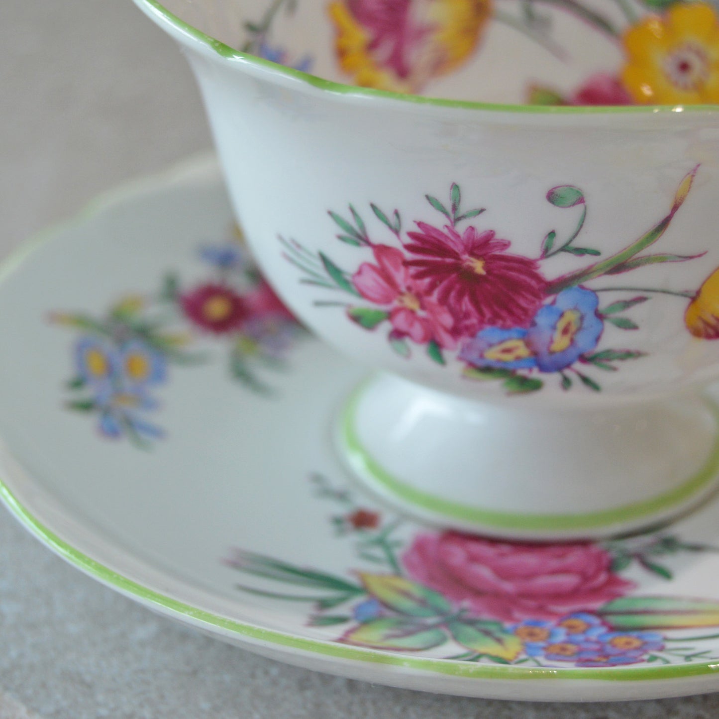 Vintage Shelley Green Floral Teacup & Saucer (1950s)