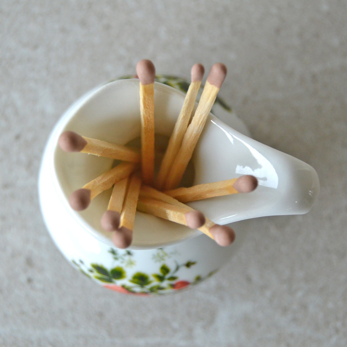 Vintage White Creamer with Strawberries Matchsticks and Striker: Matchstick Holder