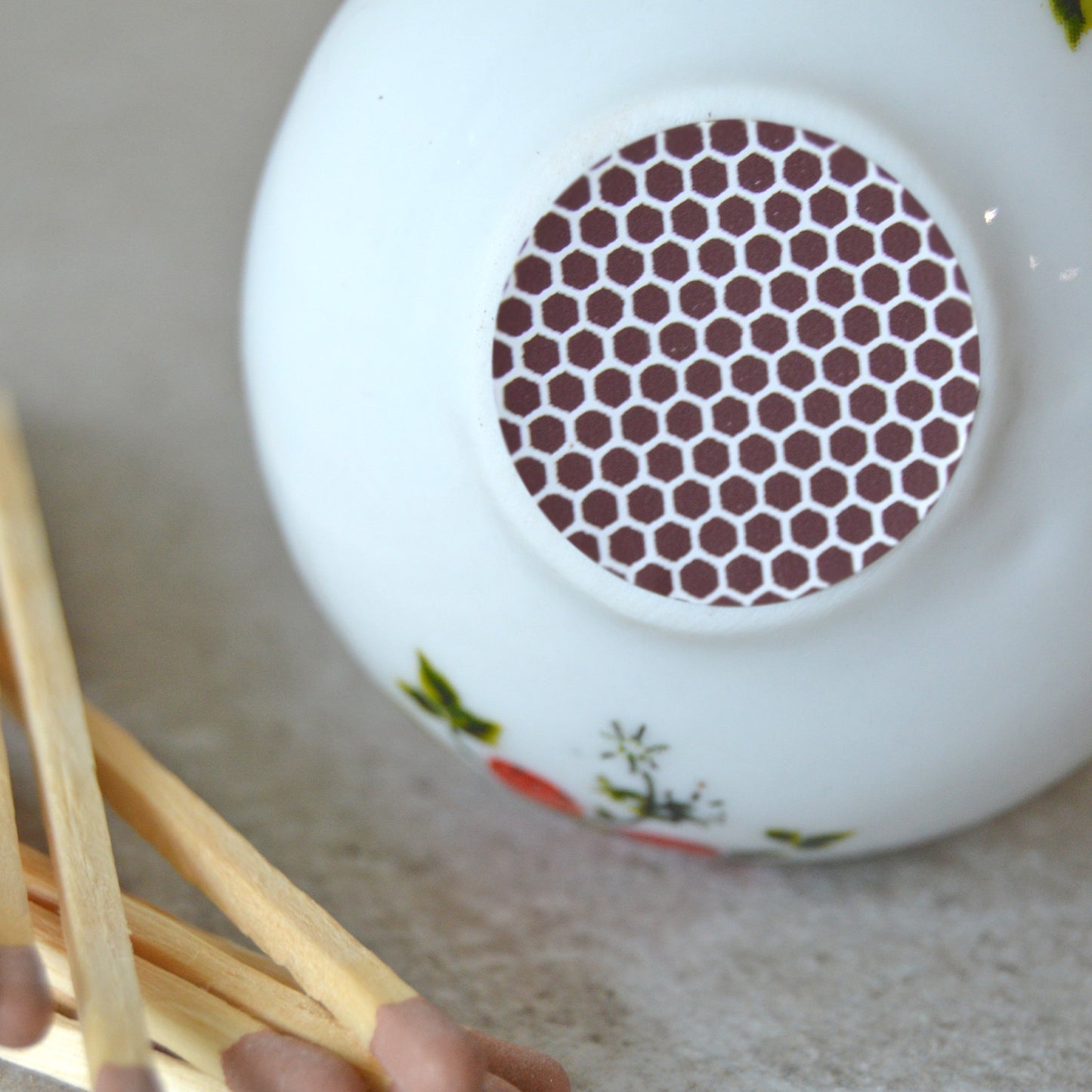 Vintage White Creamer with Strawberries Matchsticks and Striker: Matchstick Holder