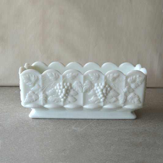 Vintage Westmoreland Milk Glass Rectangular Grapes & Ivy Planter (1950s)