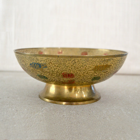 Vintage Enamel Painted Kalarambh Brass Bowl (1960s)