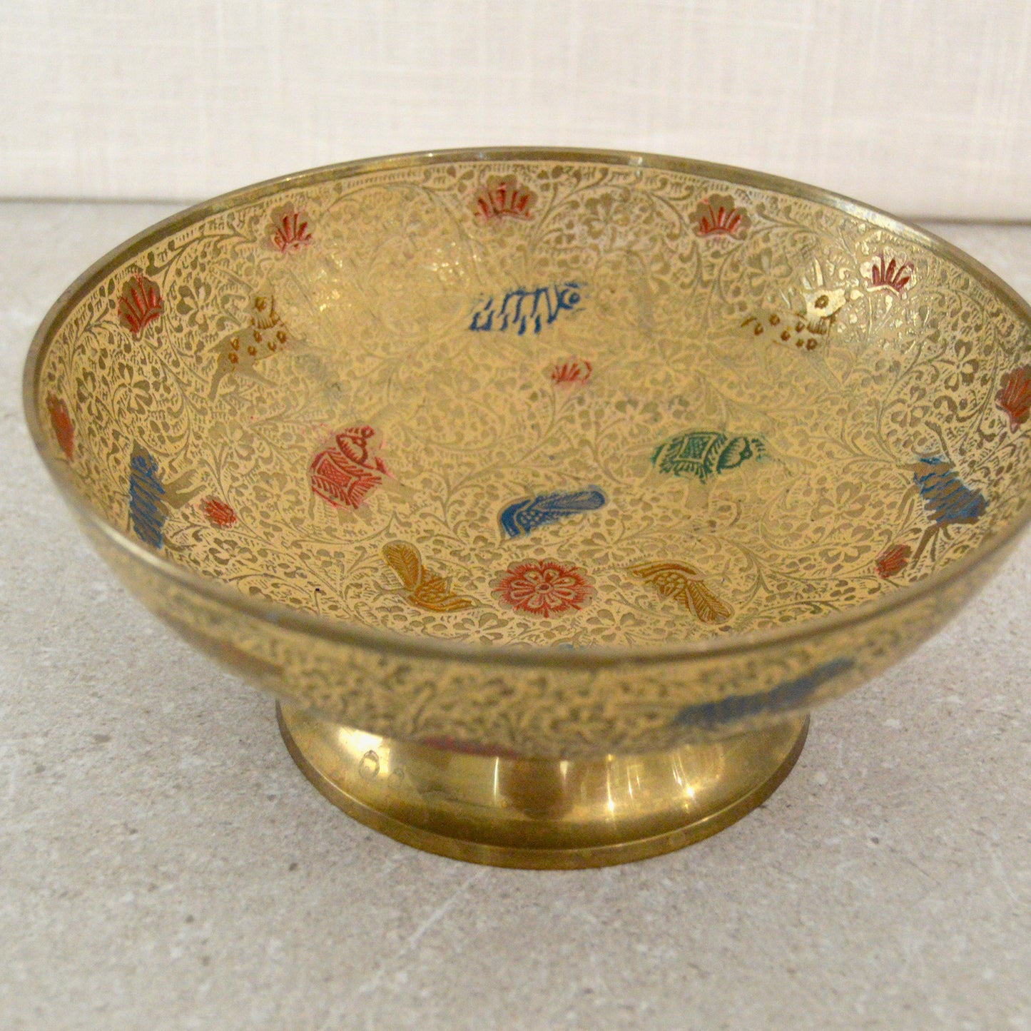 Vintage Enamel Painted Kalarambh Brass Bowl (1960s)
