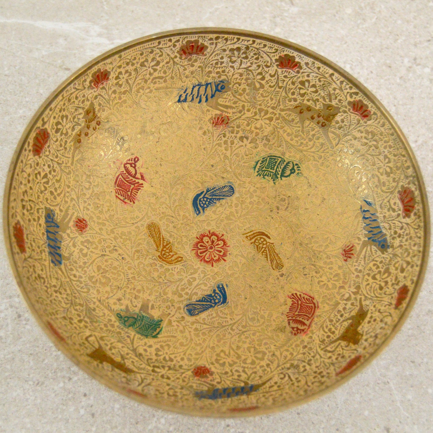 Vintage Enamel Painted Kalarambh Brass Bowl (1960s)